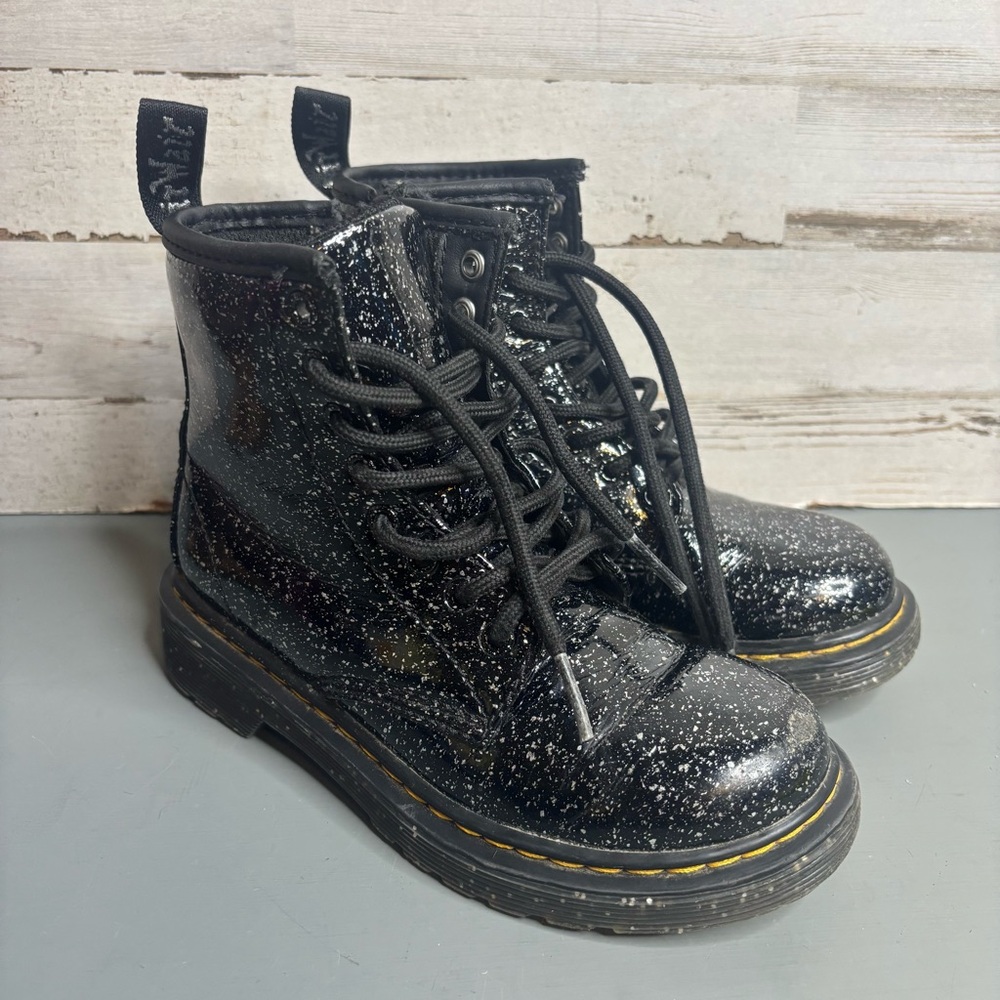 Dr Martens 1460j Cosmic Glitter Black Patent Leather Boots Sparkles Sz Unisex 12